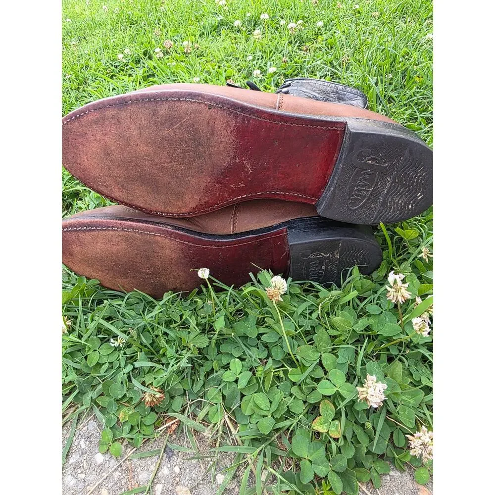 Vintage Justin Two-Tone Brown & Black Leather Lace-Up Boots with Kiltie Size 7.5